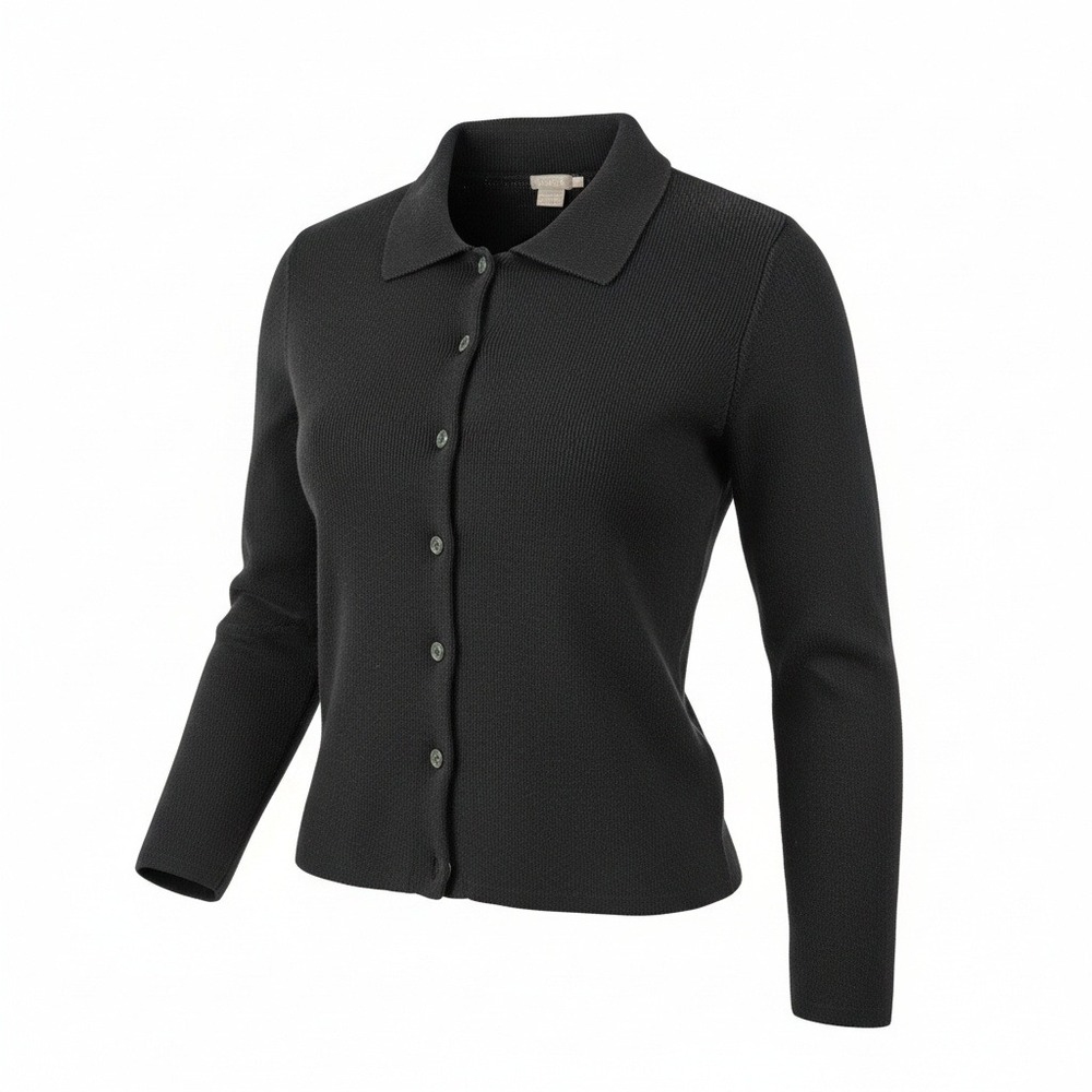 J. Crew Womens Black Button Up Collared Cardigan Sweater 100 Cotton Size PM Long